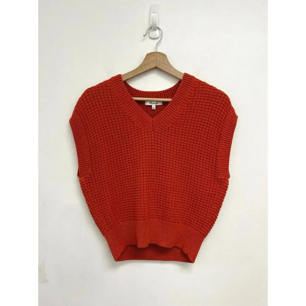 Madewell Waffle-Knit Sweater Vest Cotton Crop Preppy Academia Colorful - Small